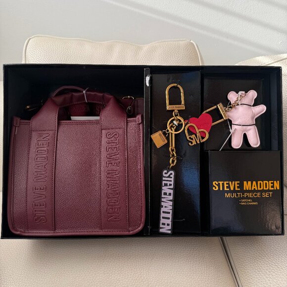 NWT &  BOXED STEVE MADDEN BWEBBER E SATCHEL CROSSBODY BAG CHRAMS KEYRING - Picture 1 of 6